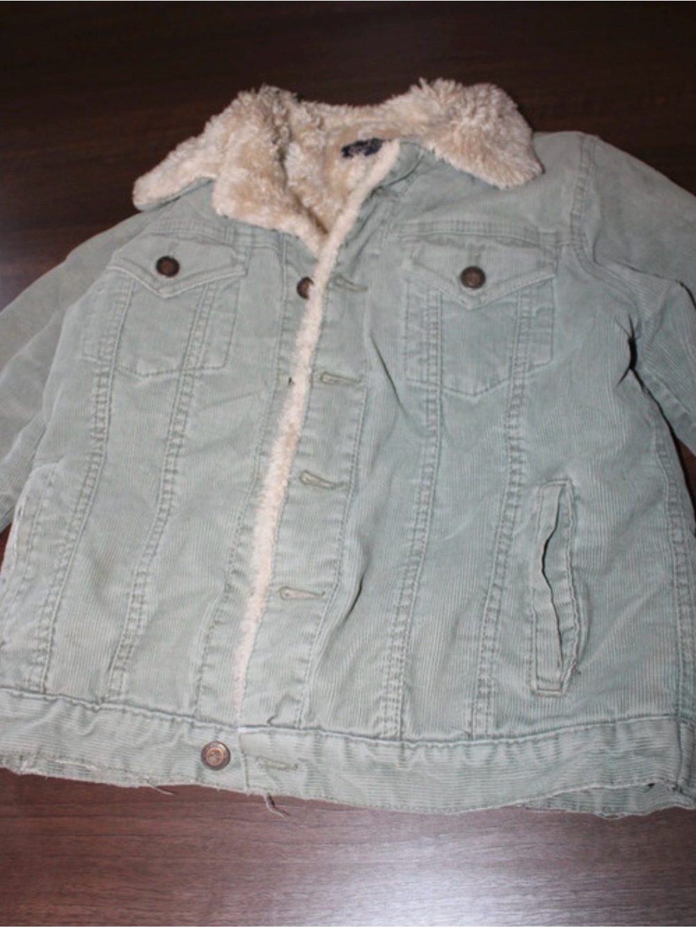 Earl Jeans Light Blue Corduroy Jean Jacket with Cream Sherpa Collar